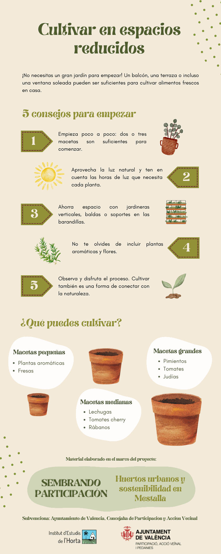 Infografía con consejos para cultivar en espacios reducidos